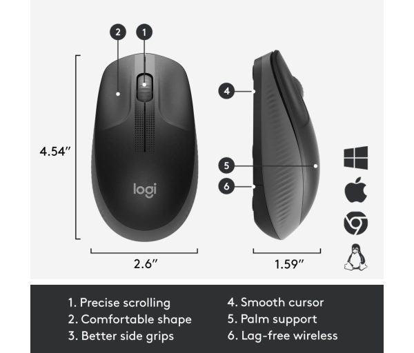 Logitech M190 Full-Size Wireless Mouse Charcoal - Image 2